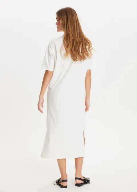 Maxi t-shirt jurk met tekst print off-white (WIT.O)