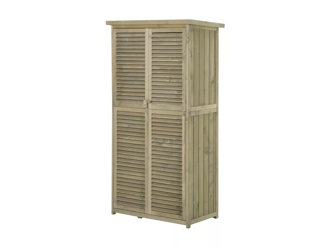 Armoire de jardin abri jardin remise pour outils sur pied dim. 79L x 42l x 160H cm 2 étagères portes persiennes toit bitumé étanche bois pin autoclave gris