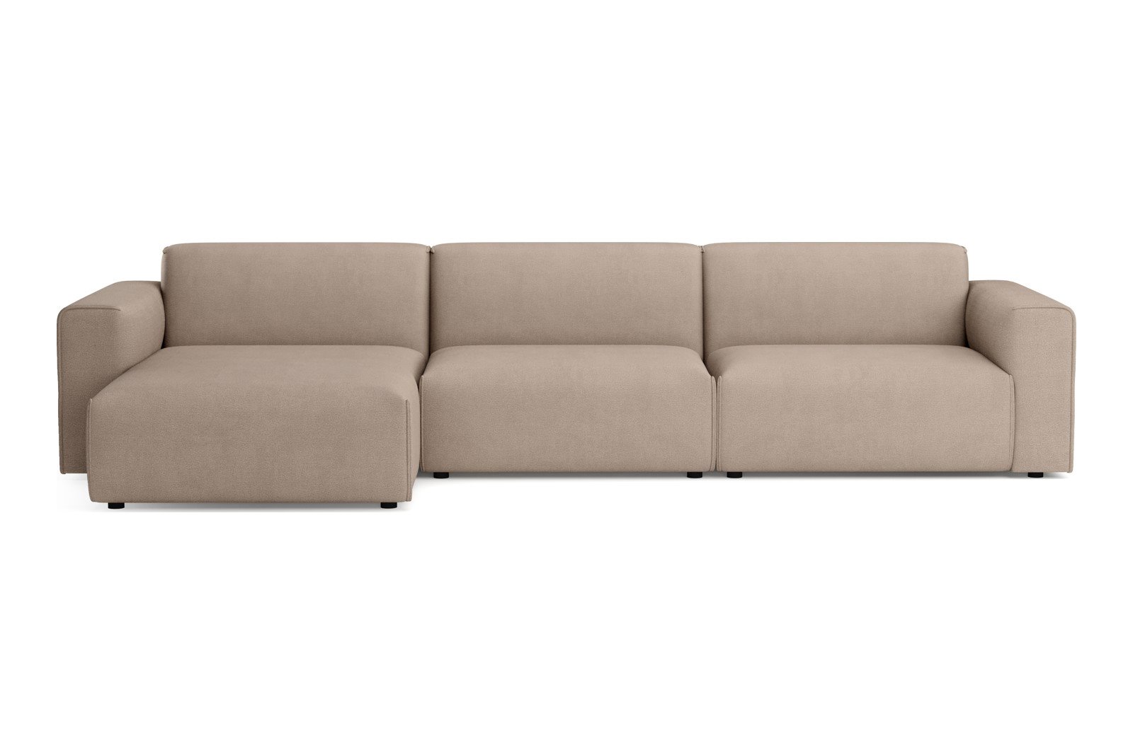 Monaco Lux 3-seter med XL sjeselong venstre Tekstil Brego 34 Light Brown med sorte ben. Lux komfort.