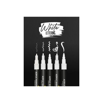 ONLINE White Lettering - Set de 5 marqueurs acryliques blancs - pointes différentes