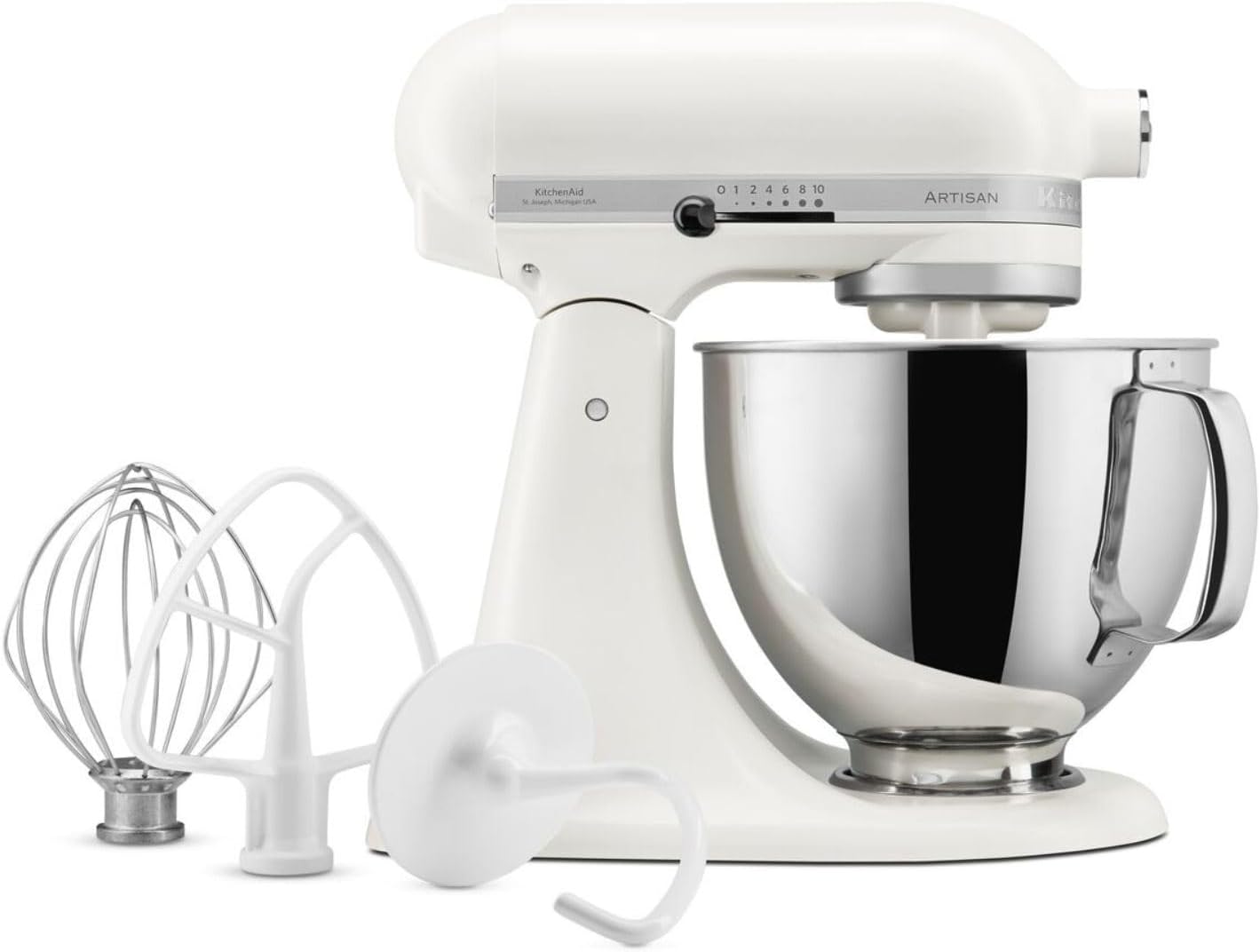 KitchenAid Küchenmaschine - Artisan - Kippbarem Food Processor - Teigknetmaschine mit 3 Zubehör und Schüssel aus Edelstahl - 4.8 L - Porzellanweiß