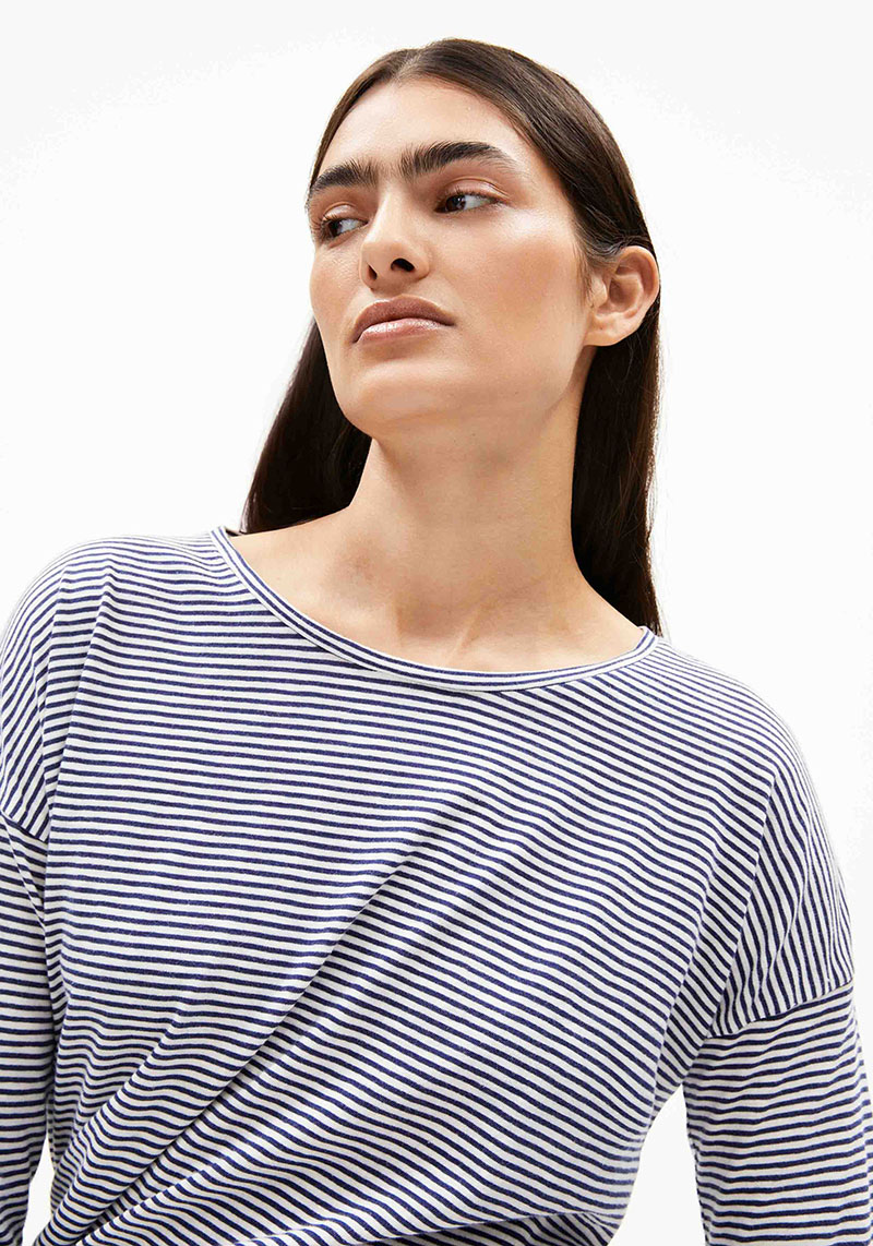 Armedangels Longsleeve Xianaa Lovely Stripes Oatmilk-Blue Noon