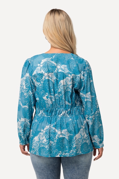 Bluse, maritimer Druck, V-Ausschnitt, Halbarm