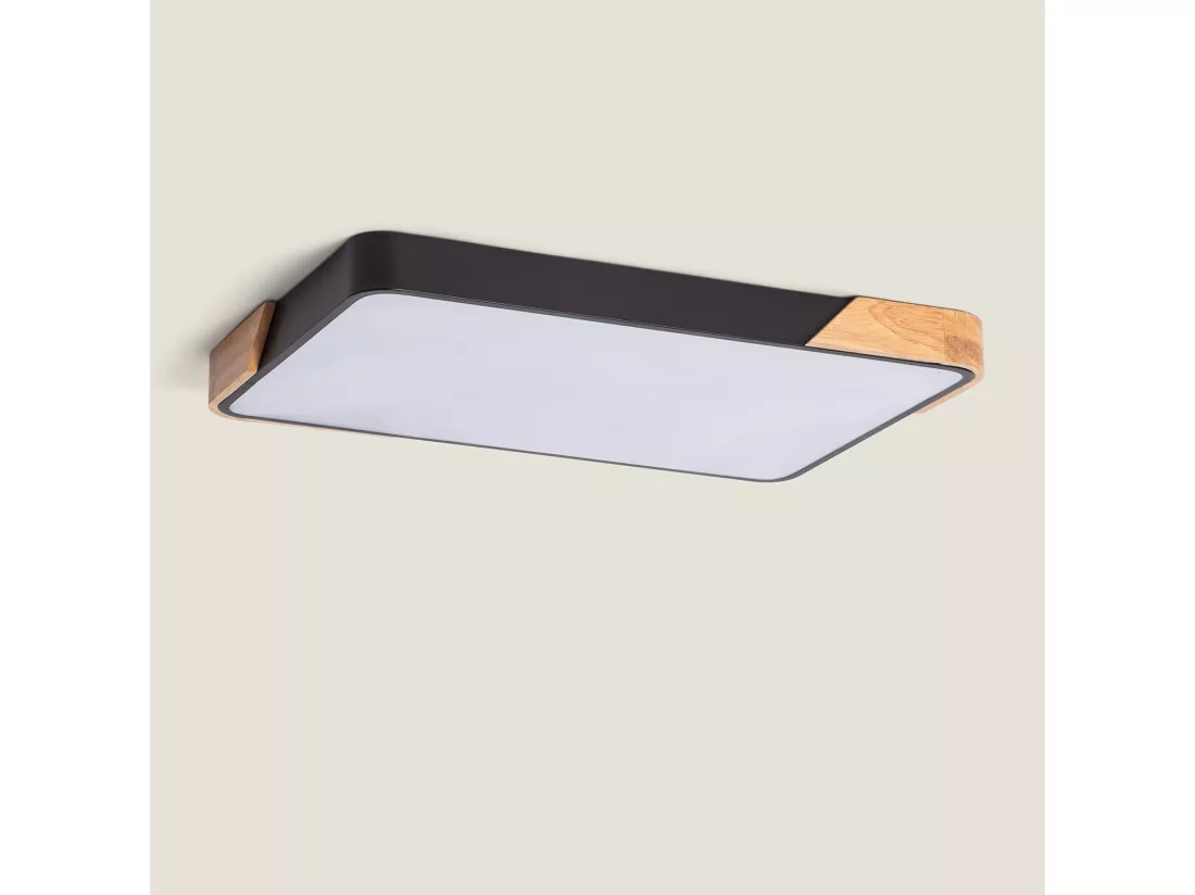 Plafonnier LED 30W Rectangulaire Bois et Métal 625x425 mm CCT Sélectionnable Semi-Dari Vert