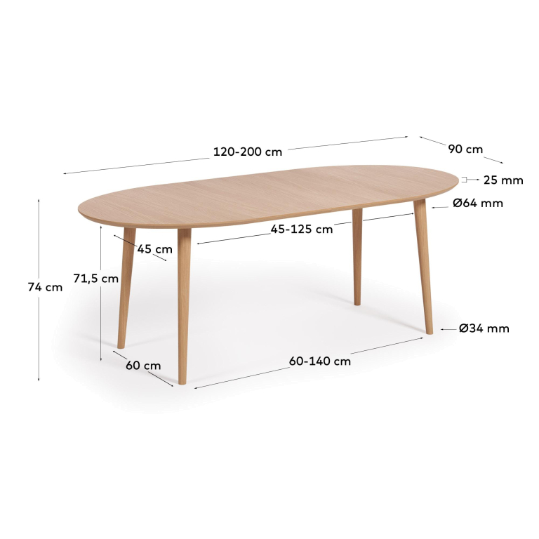 Kave Home Oqui uitschuifbare tafel 120/200x90