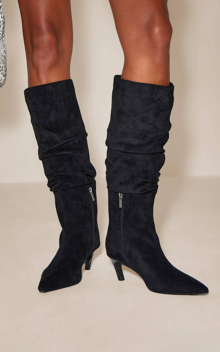 Noir Botte Haute Plissée À Talon En Synthétique