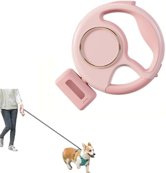 (3m) Einziehbare Hunde Leine mit Taschenlampe USB Rollleine inkl. LED Beleuchtung / Kotbeutel Spender / Karabiner Griff - Rosa