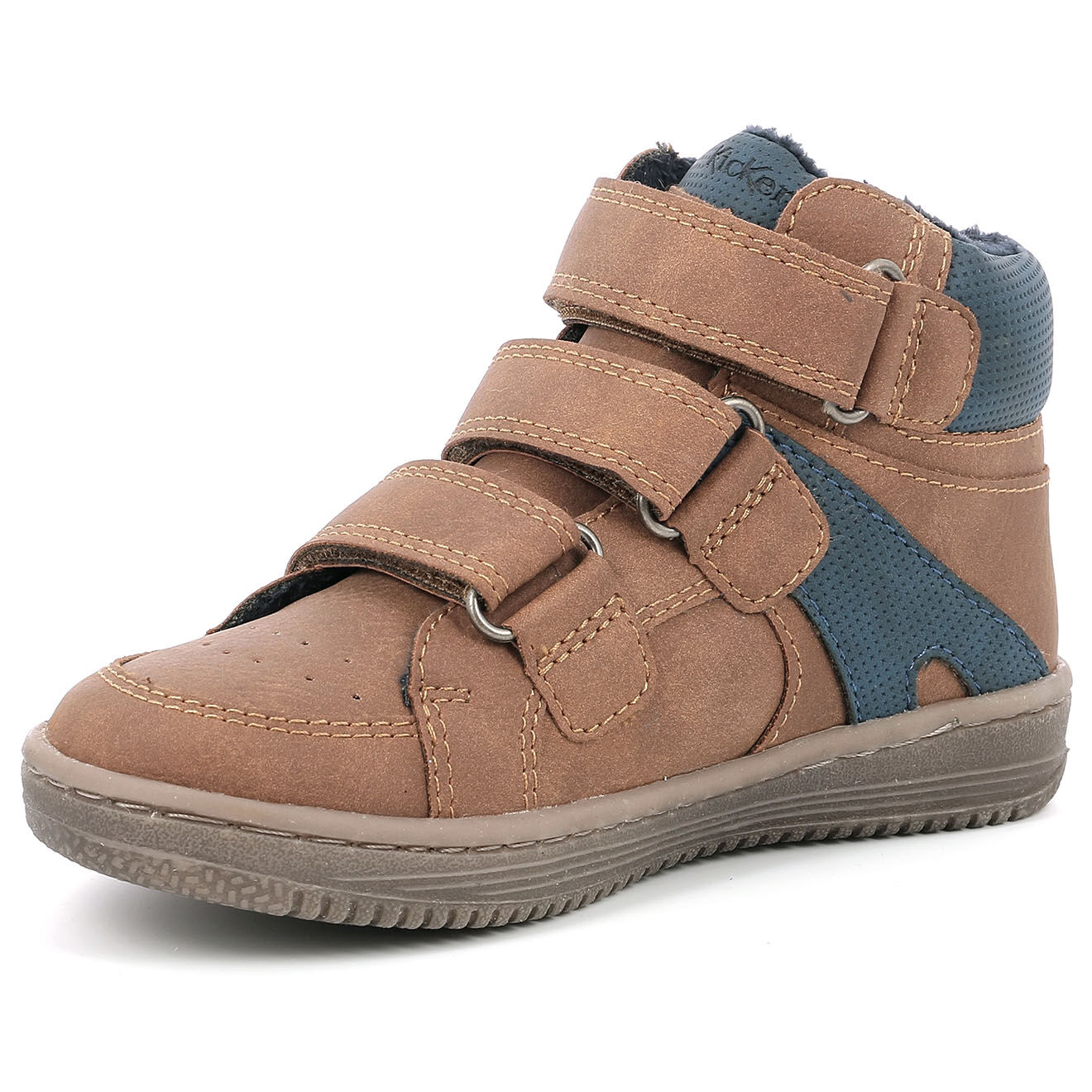 Kickers Sneakers fourrées en Velours de Cuir Lohan camel/bleu