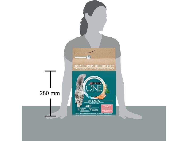 Purina ONE Trockenfutter Adult Lachs & Vollkorn, 3 kg Alleinfuttermittel für ausgewachsene Katzen
