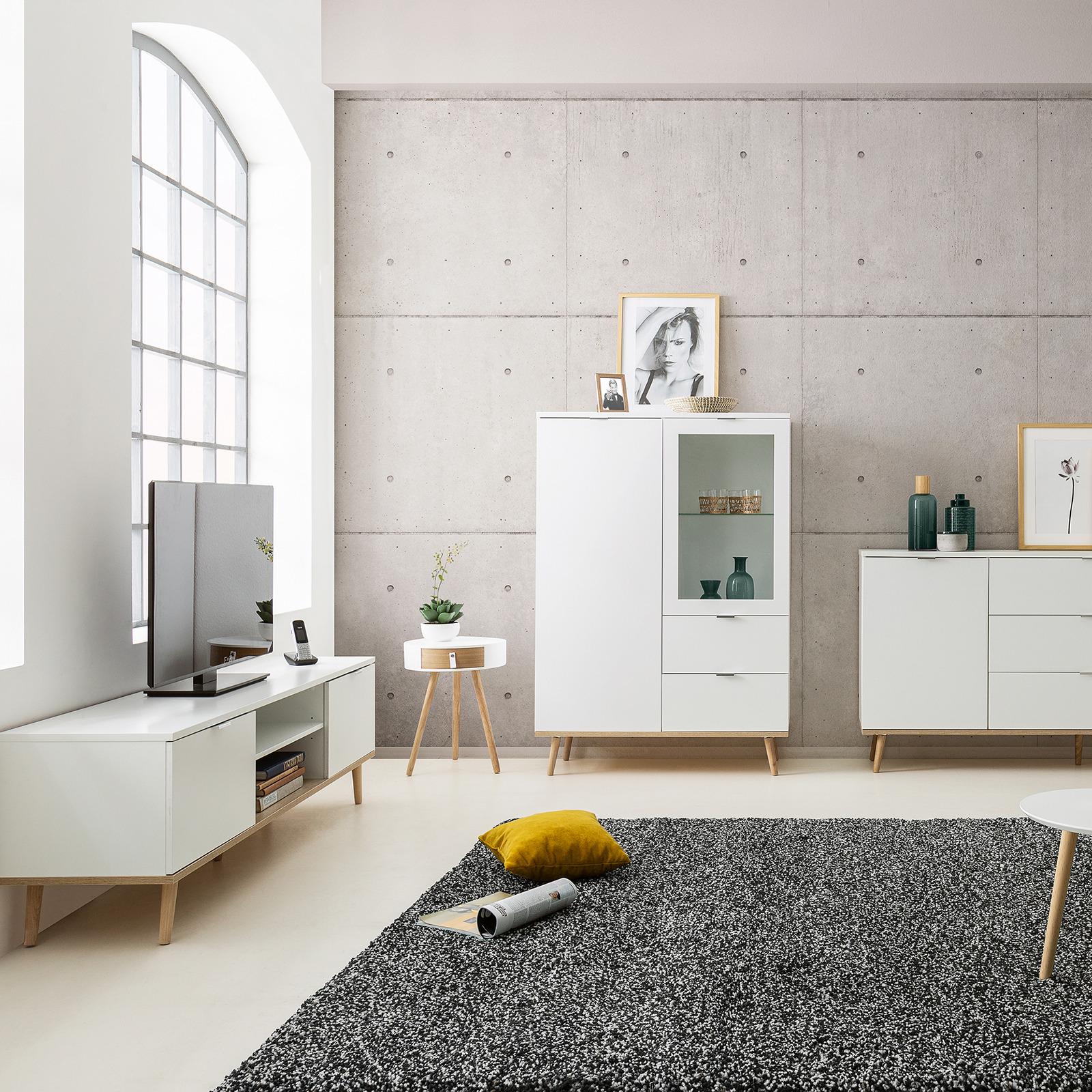 Highboardvitrine GÖTEBORG - weiß-Sonoma Eiche - 100 cm breit