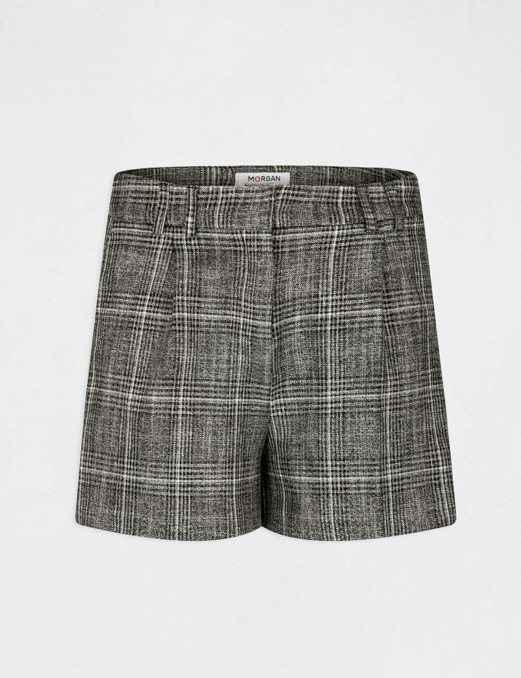 Short city ajusté à carreaux gris moyen femme - gris_moyen