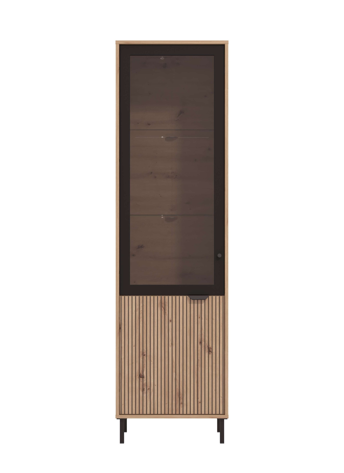 Home affaire Vitrine »Mayenne Vitrinenschrank, Standvitrine, Showcase, B/H: 54,5/195 cm« Holztür mit Rillen-Optik, Glastür, Modernes Design