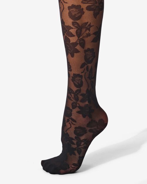 collant fashion avec fleurs 30D noir
