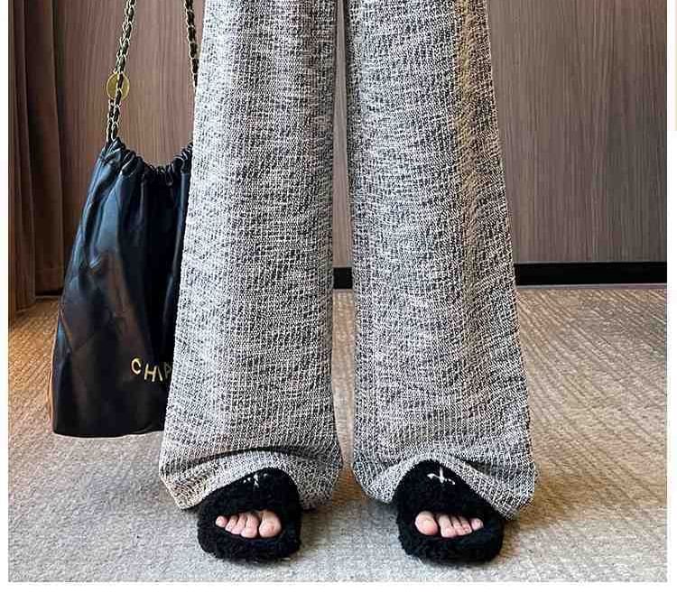 Dovitade - Hoge taille tweed broek met wijde pijpen