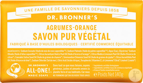 Dr Bronner's Pain De Savon Agrumes Et Orange Visage Et Corps Toutes Peaux 140g