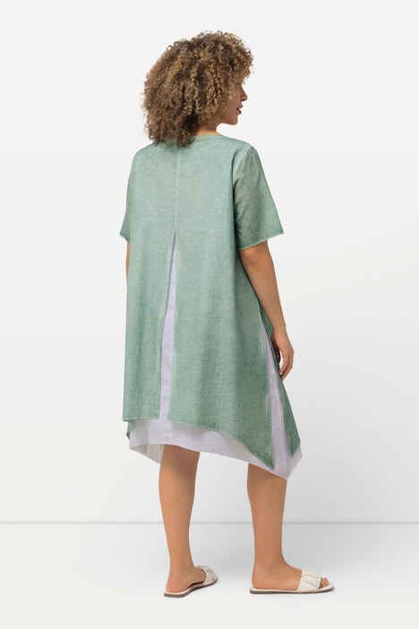 Tunika-Kleid, Spitze, doppellagig, Rundhals, Halbarm