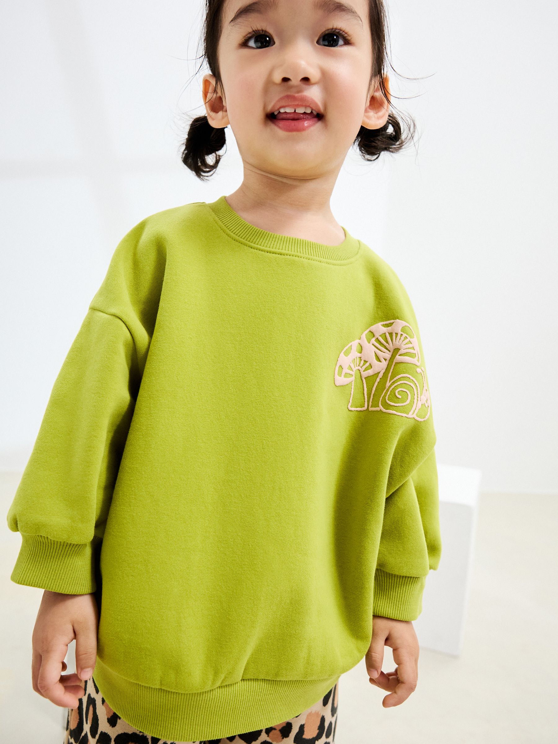 Groen luipaardprint - Set van sweatshirt en broek met wijde pijpen (3mnd -7jr)
