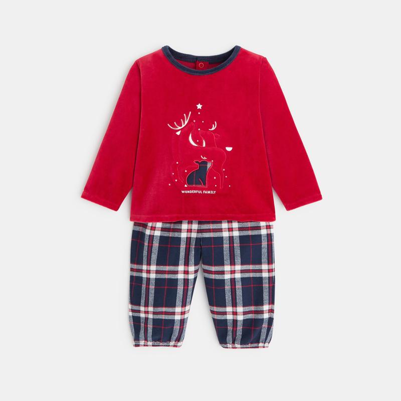 Pyjama velours famille de rennes rouge bébé garçon Rouge