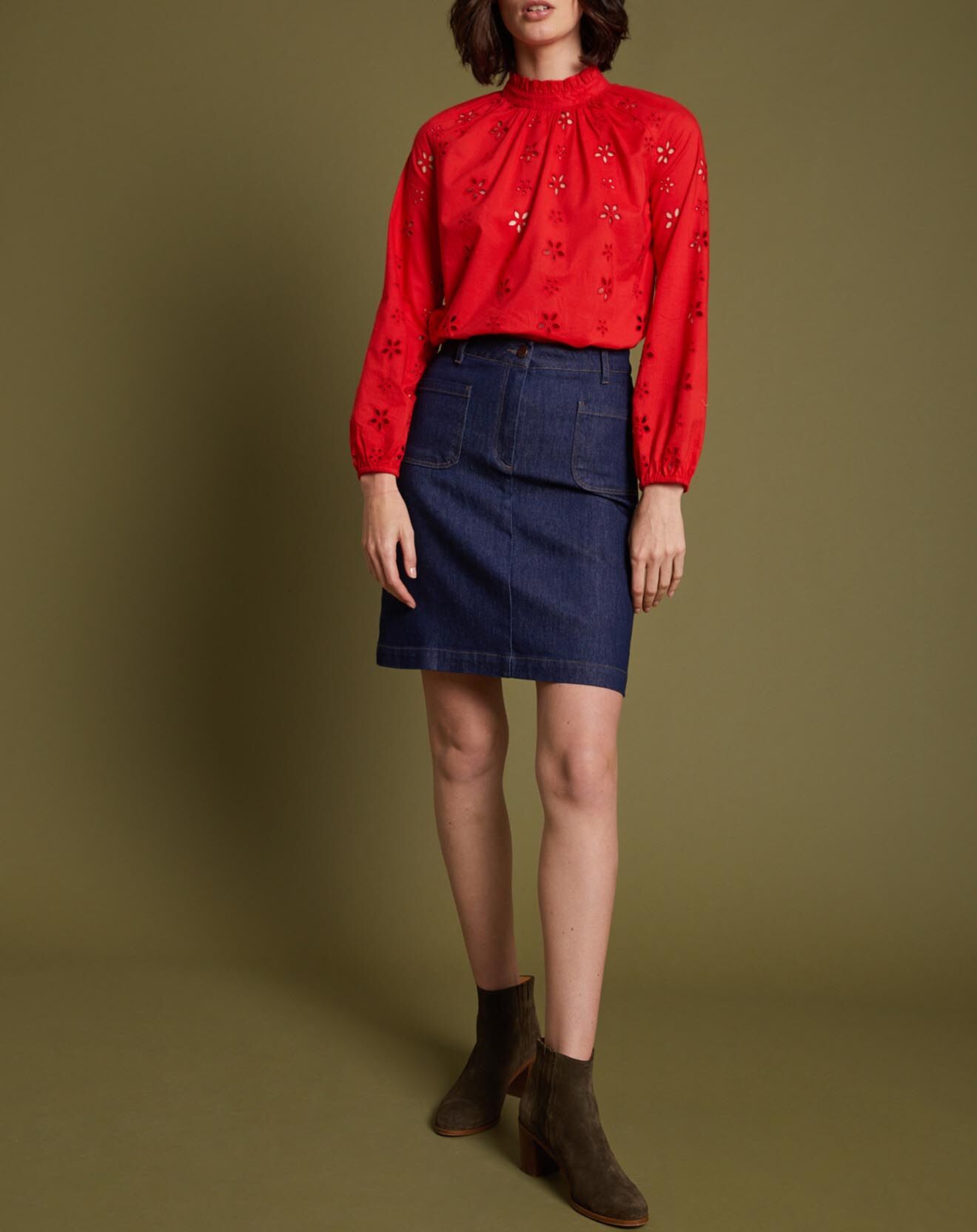 Cyrillus Blouse en broderie anglaise rouge