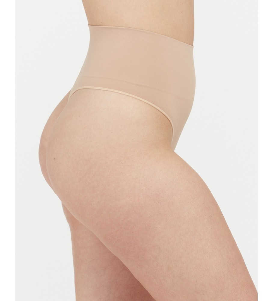 Calcinha fio dental modeladora de cintura alta bege SPANX