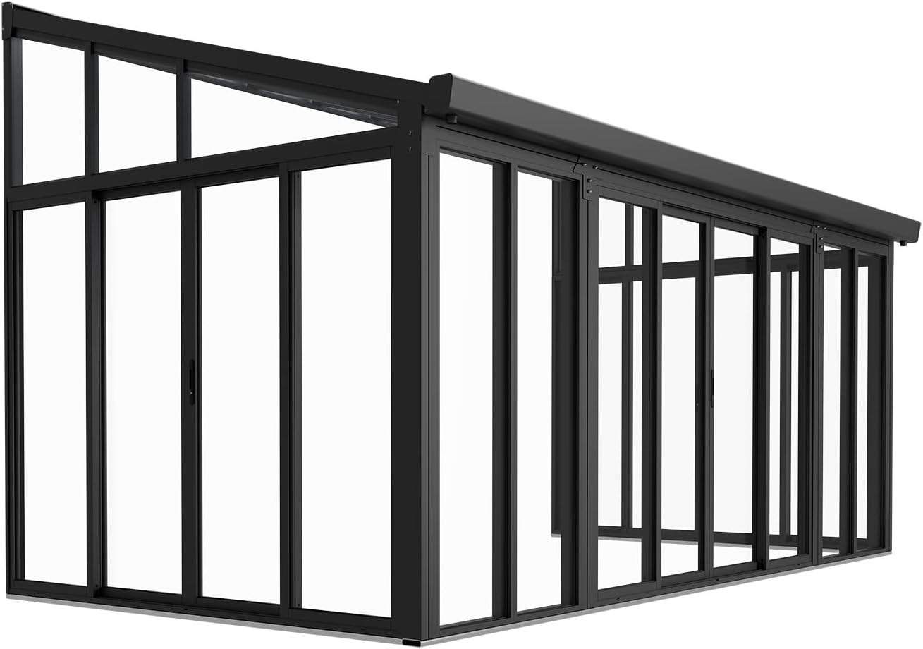 Juskys Wintergarten 15 m² - mit kristallklaren Wänden, Doppel-Schiebetüren & UV-Schutz - wasserdicht & winterfeste Überdachung aus Aluminium - Grau