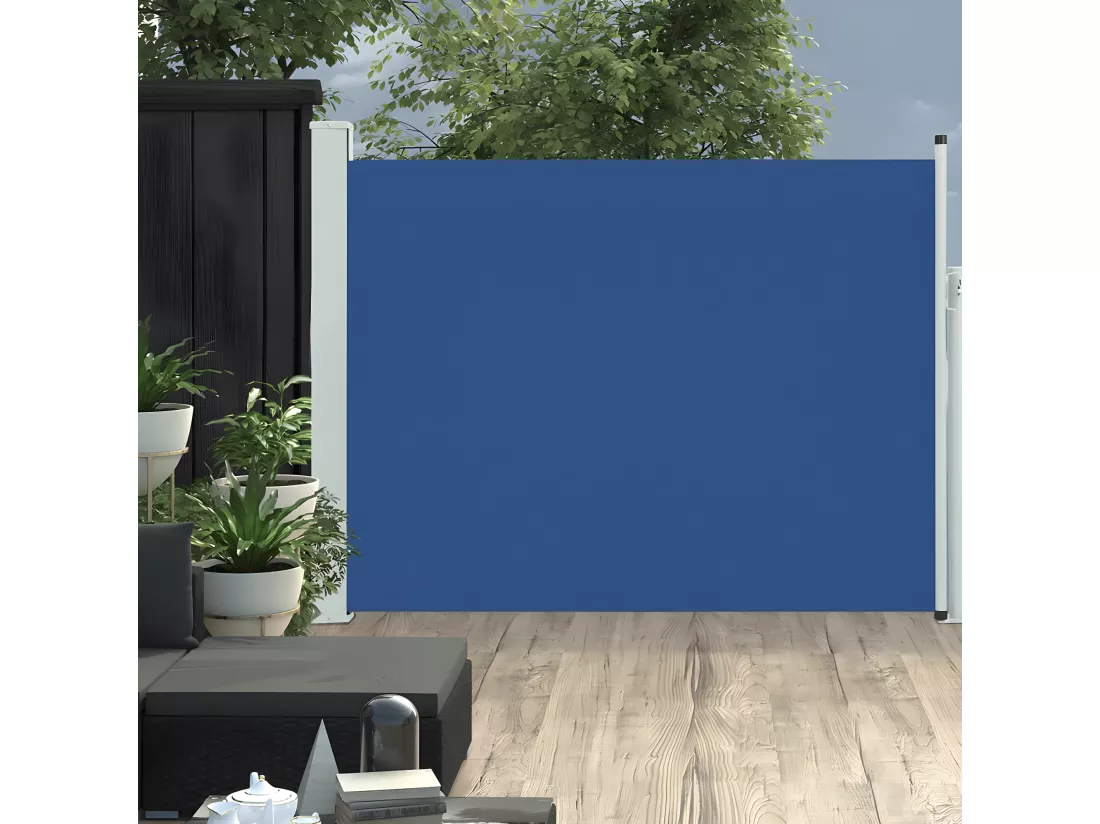 Auvent latéral rétractable de patio 140x500 cm Bleu