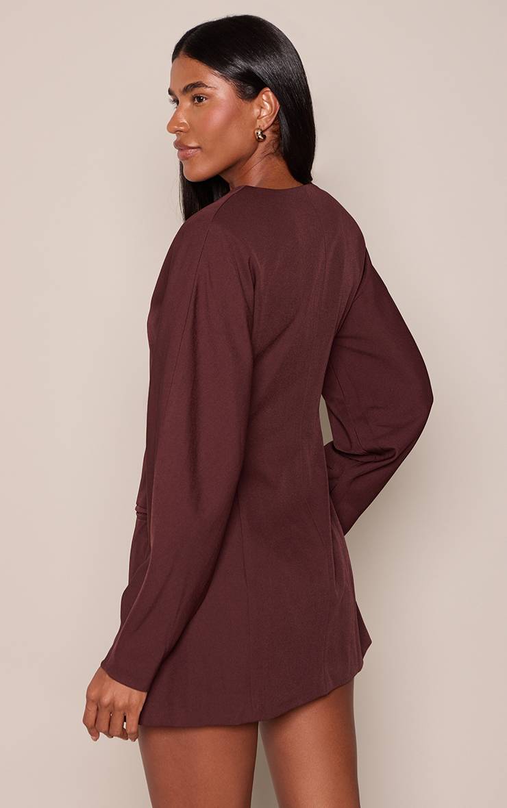 Prune Robe Blazer Sans Col En Tissu Tissé À Manches Ballon