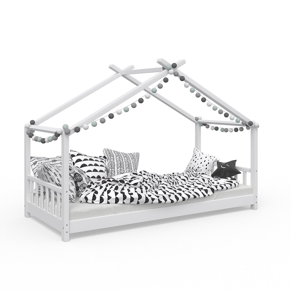 VitaliSpa Design Kinderbett Hausbett Weiß Kinderhaus Holzbett 90x200 Massivholz