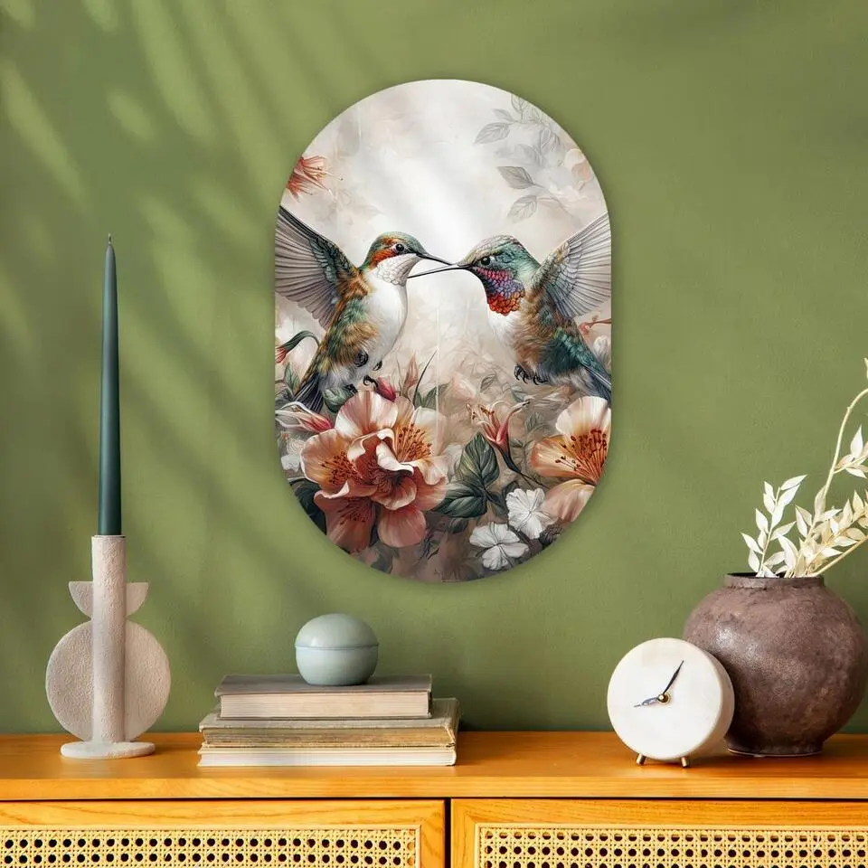 MuchoWow Wand decoratie 40x60cm Kolibrie Vogels Bloemen