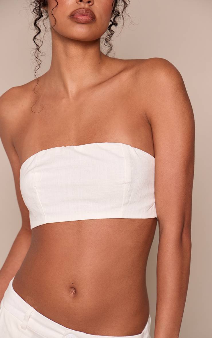 Blanc Ensemble Coordonné Bralette Ajustée Aspect Lin