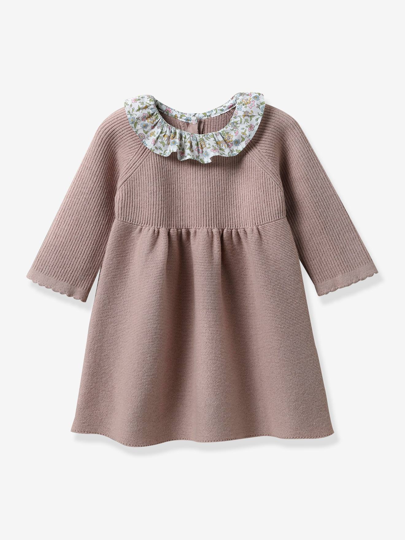 Vestido de malha para bebê com gola em tecido Liberty®