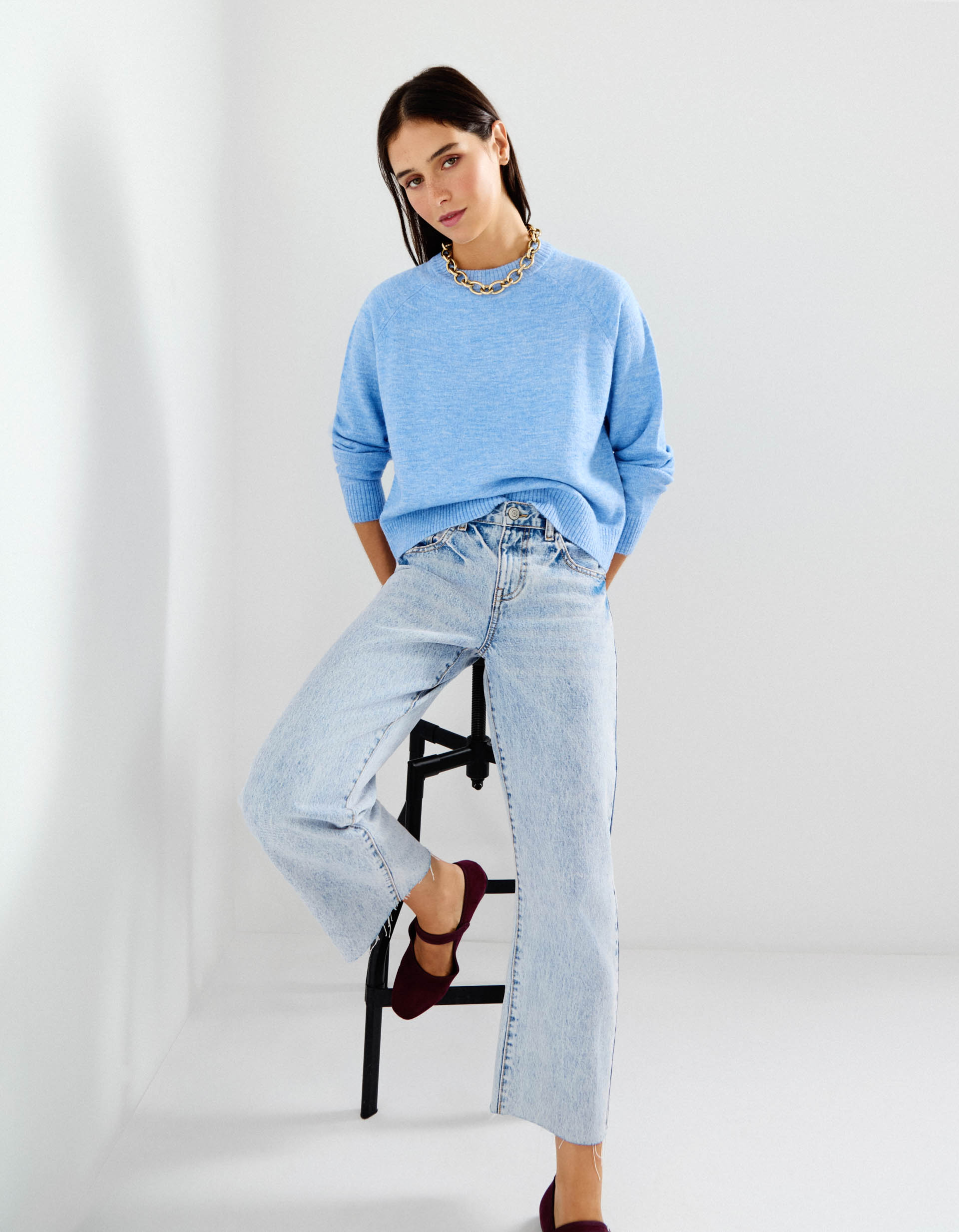 Camisola de Malha, Mulher, Azul Claro