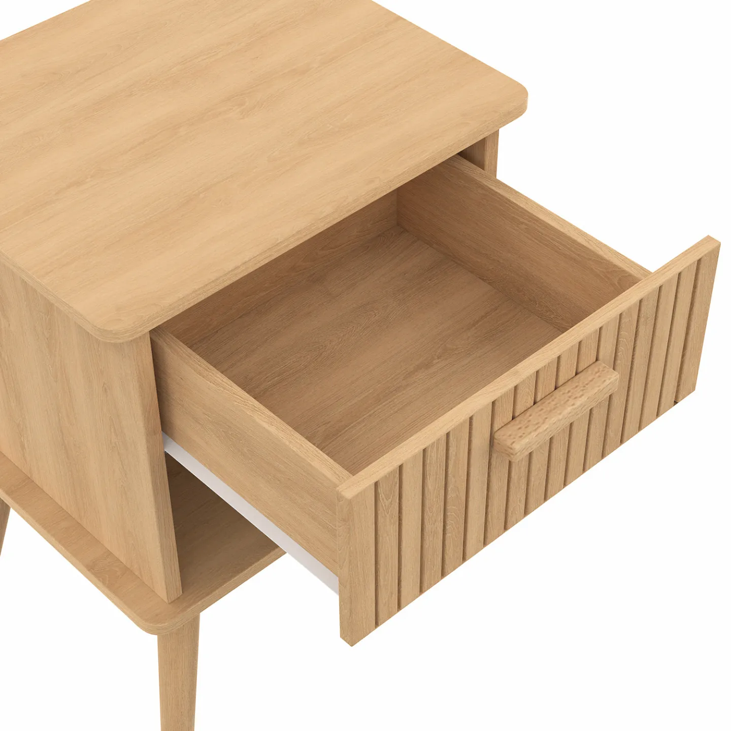 Lot de 2 tables de chevet JULIETTE 1 tiroir avec niche lattes tasseau bois coloris chêne