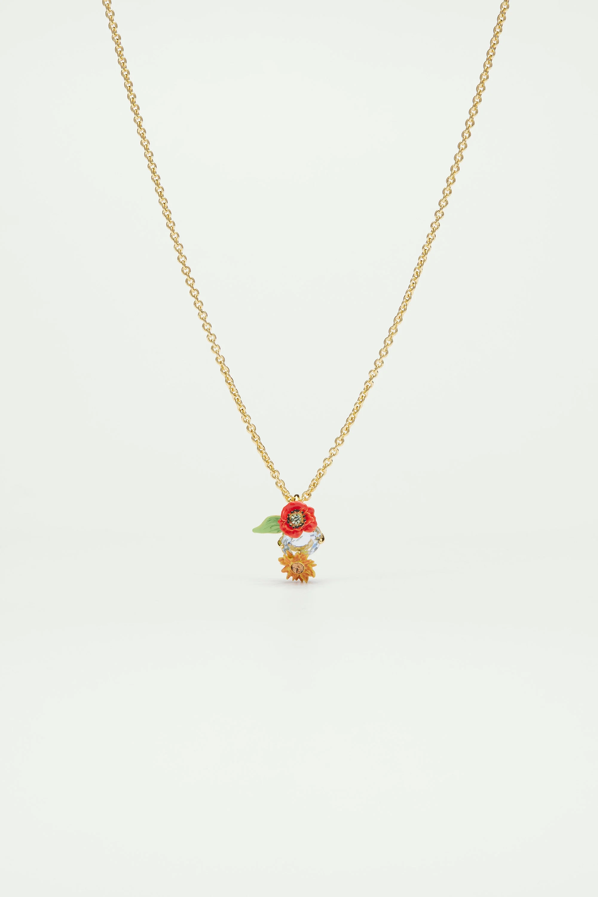 Collier pendentif fleurs des champs et pierre ronde | Multicolore