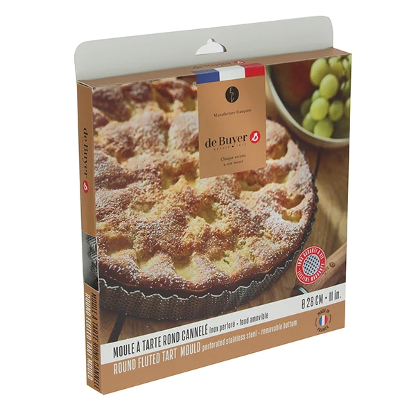 Moule à tarte amovible 28 cm inox perforé et feuille de cuisson antiad