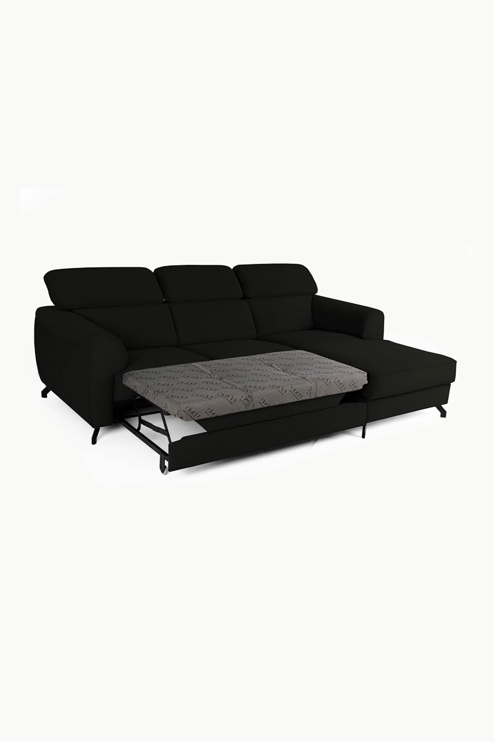 FENIKS Schlafsofa Ecksofa - L-Form - 250 x 172 x 101 cm - Sofa Pflegeleicht - Metallfüße - Rechts Compass Schwarz