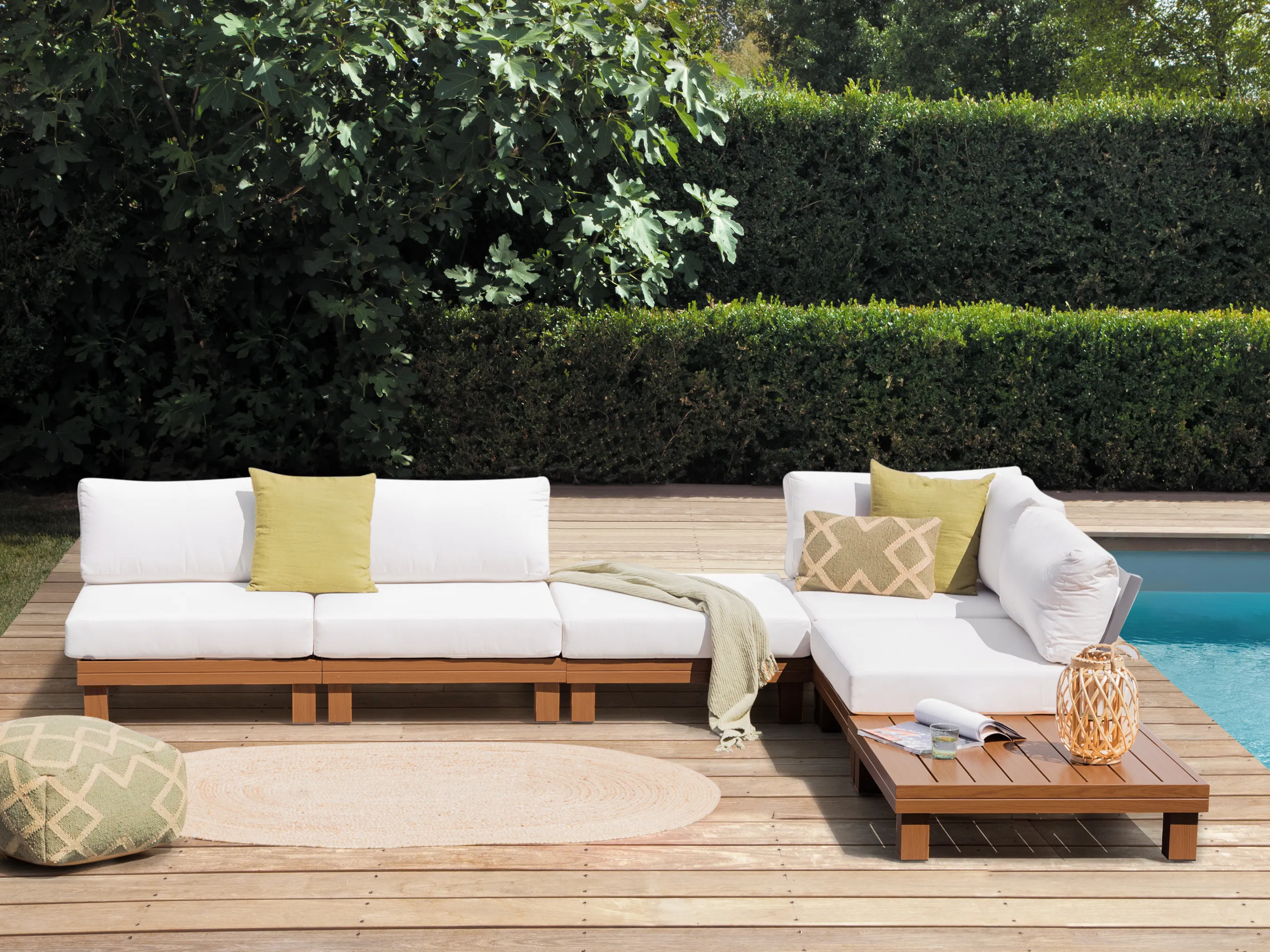 Tuin hoekloungeset met tafel 5-zits SANZA linkszijdig modulair Metaal Wit