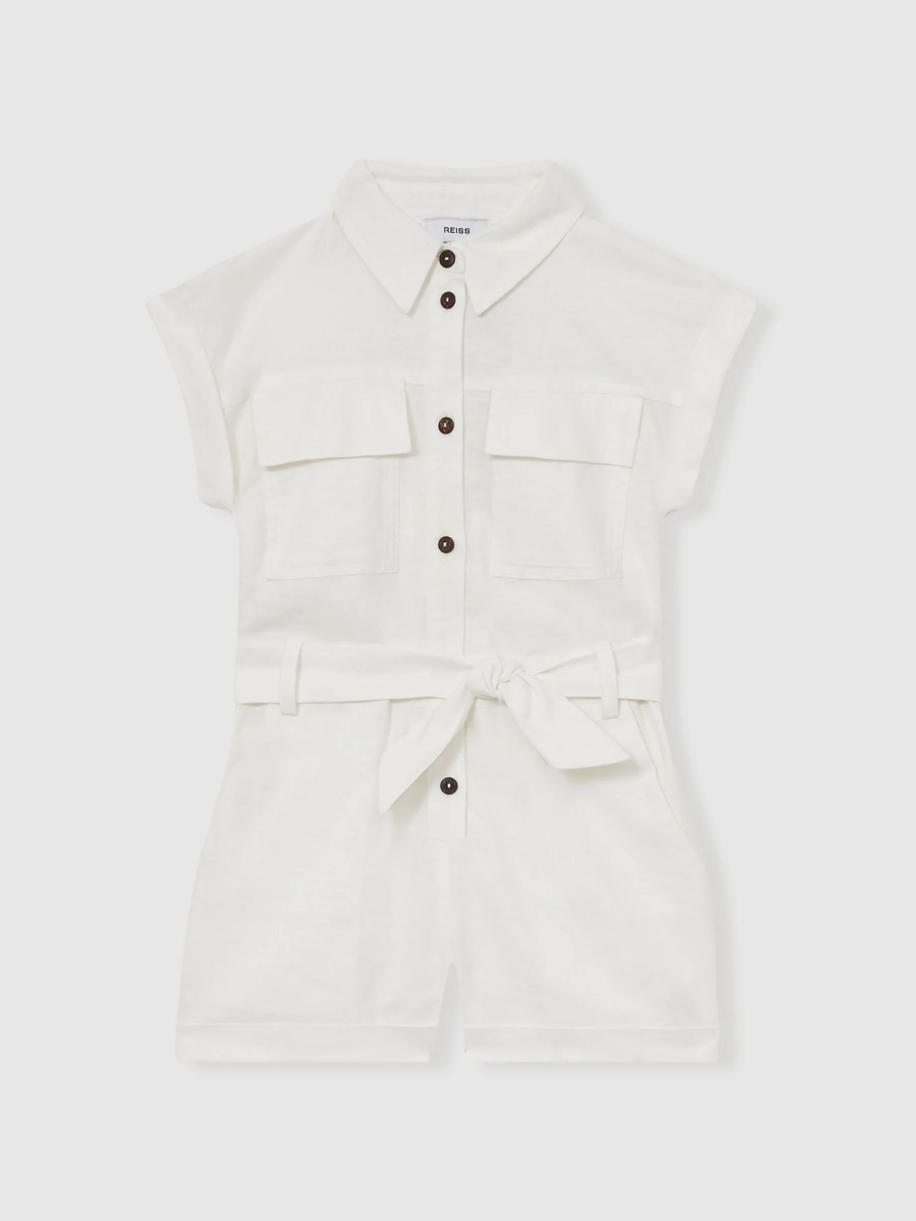 Reiss Zoe playsuit van katoen-linnen met riem