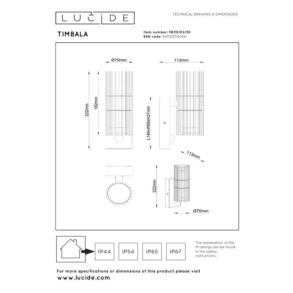 Lucide TIMBALA Wandspot - Zwart