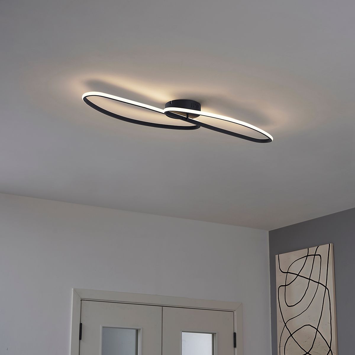 Design plafondlamp mat zwart 65 cm 3-staps dimbaar 2-lichts - Pepe