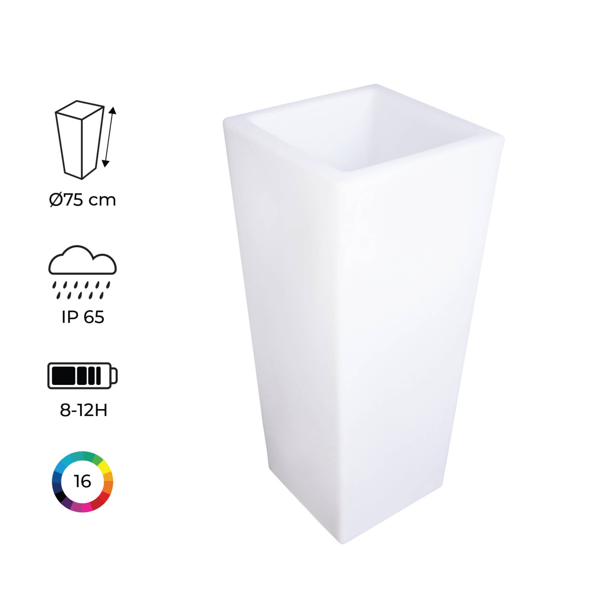 Vase led 75cm - pot de fleurs décoratif lumineux. 16 couleurs. 75cm. Rechargeable. Télécommande