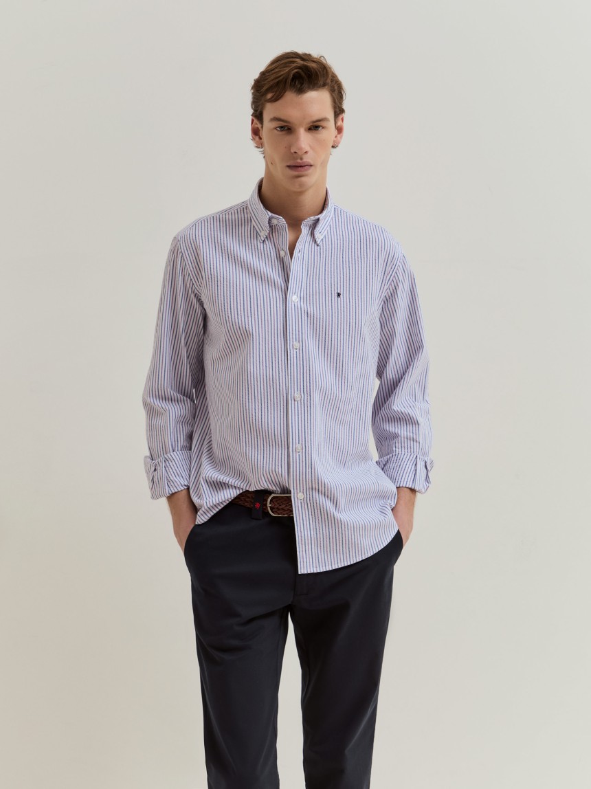 Camisa às riscas em algodão