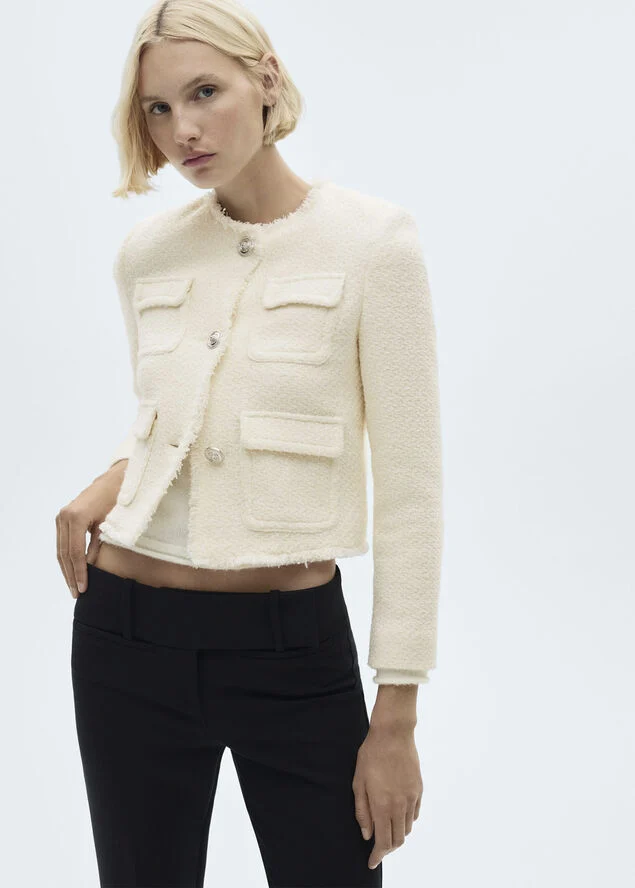 MANGO Pocket tweed jacket Light beige