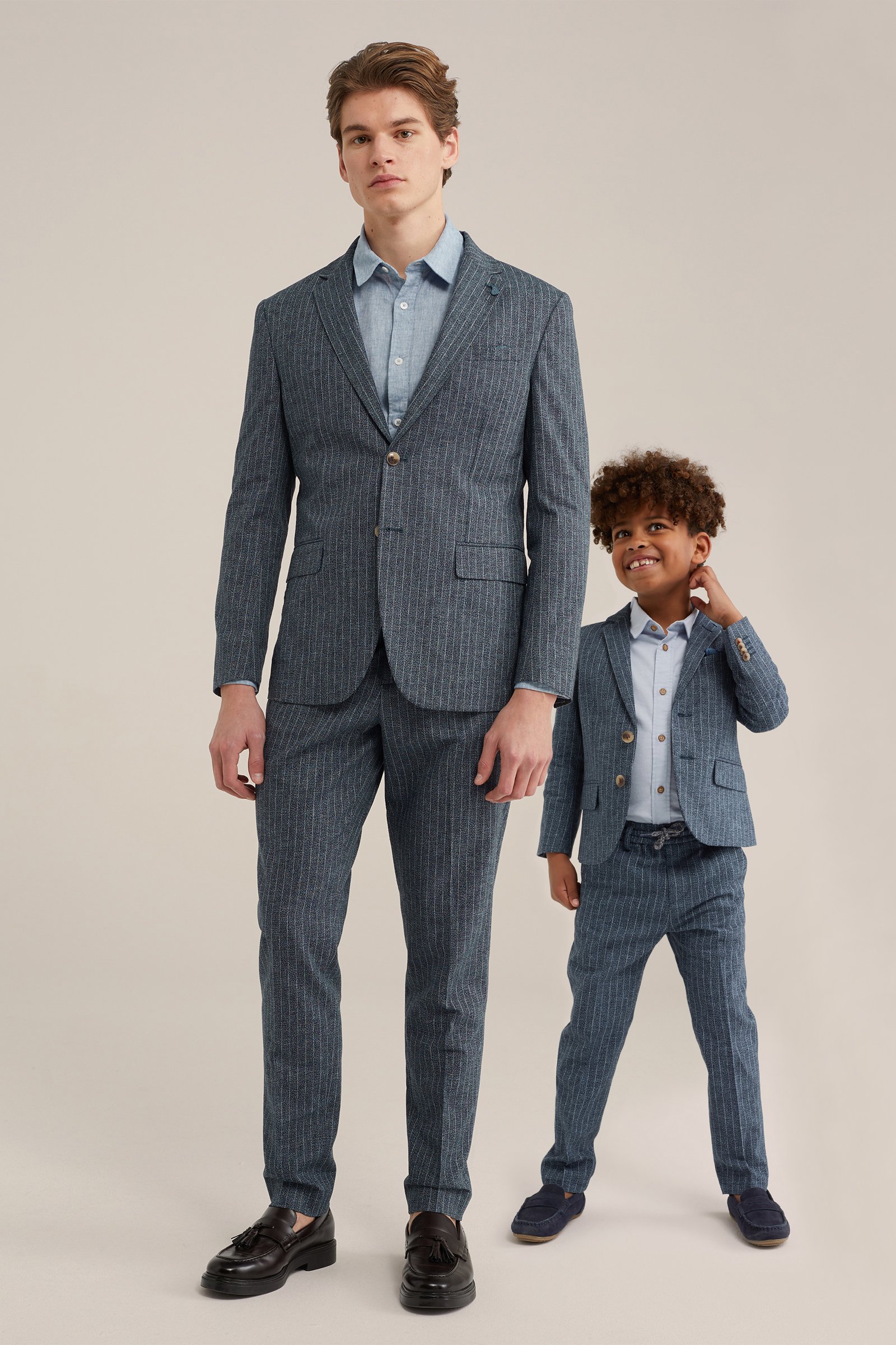 slim fit blazer van een linnenmix WE Fashion Grijsblauw