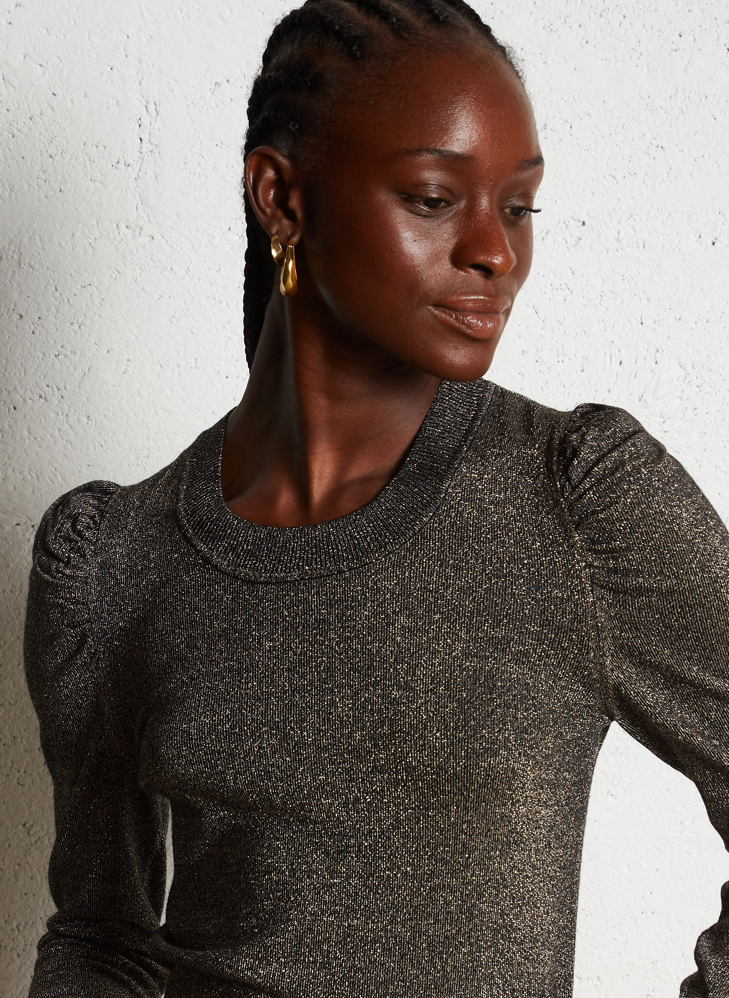 ASTRA - Pull col rond droit pailleté | Doré