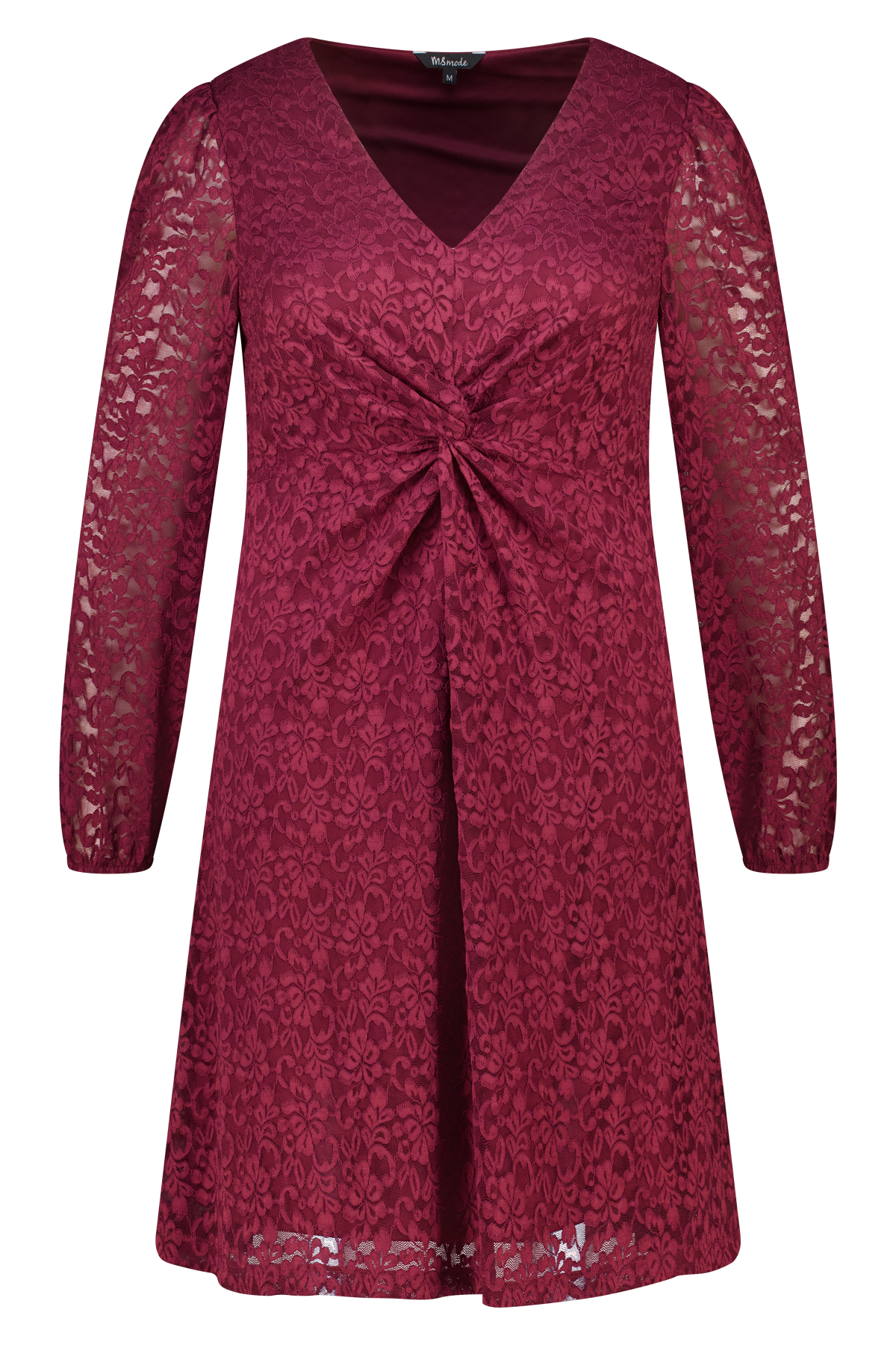 Jurk van kant met knoopdetail Donker rood