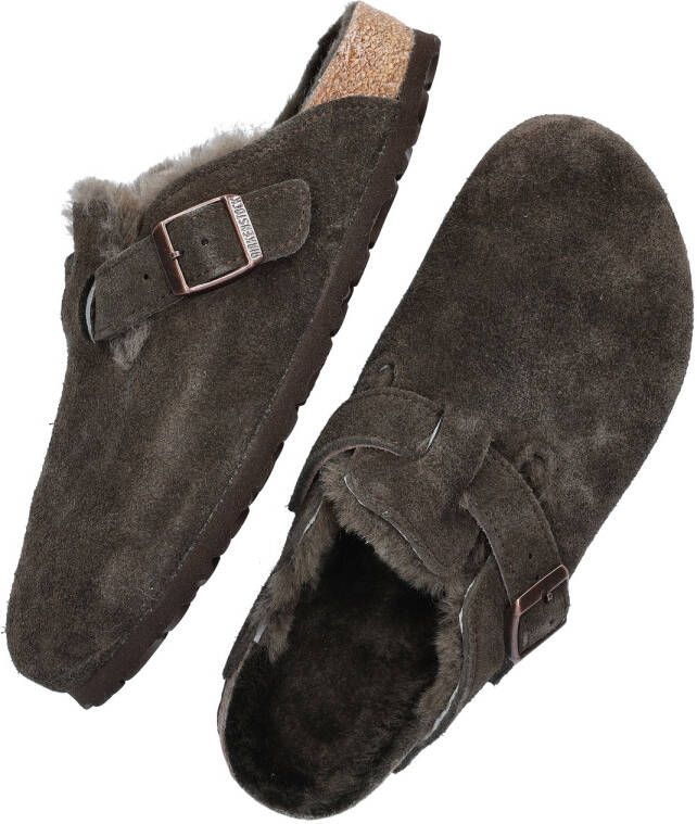 Birkenstock slipper BOSTON Shearling Mocca Suede Leather narrow