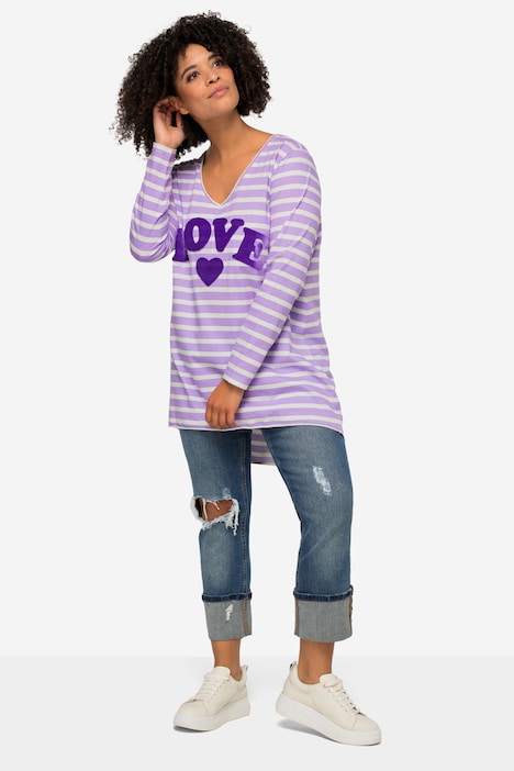 Longshirt, geringelt, LOVE Druck Langarm