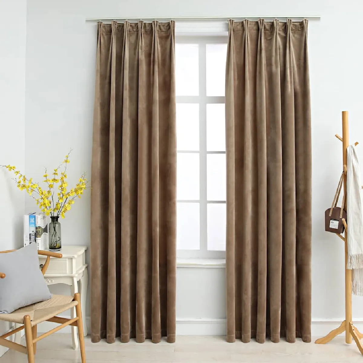 vidaXL Rideaux Occultants avec Crochets Velours Beige