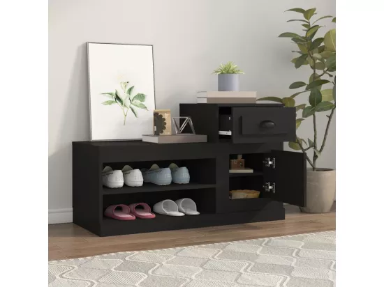 Armoire à chaussures noir 100x42x60 cm bois d'ingénierie